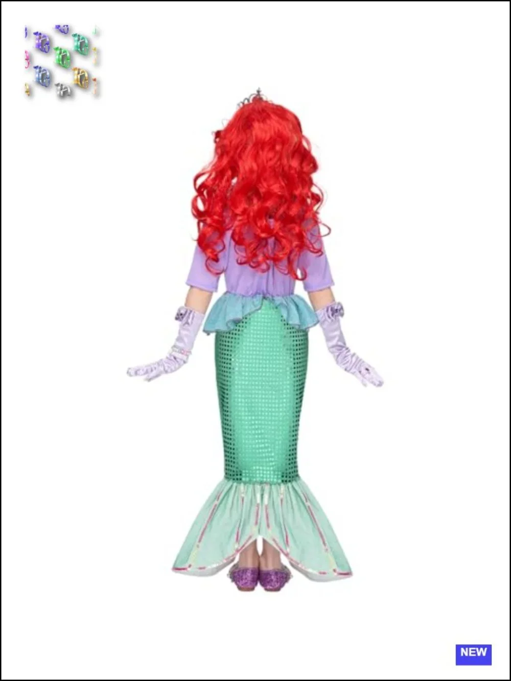 10pc Little Mermaid Sequin Dress Costume Set Girls Halloween Cosplay Wig &
